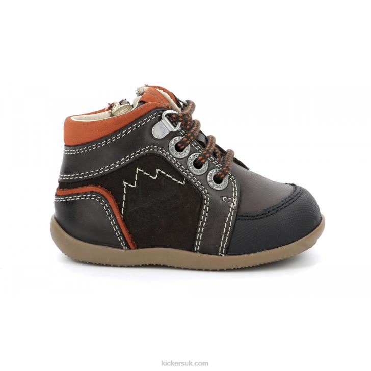 Bins Mountain Dark Brown Orange Kickers ZDBR797 Kids