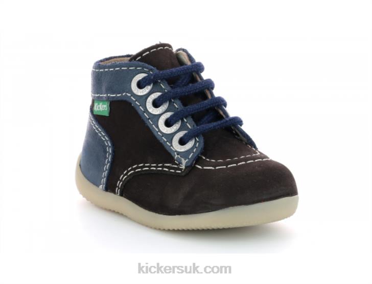 Bonzip-2 Dark Brown Navy Kickers ZDBR773 Kids