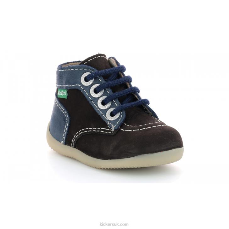 Bonzip-2 Dark Brown Navy Kickers ZDBR773 Kids