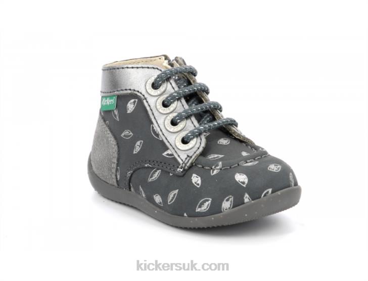 Bonzip-2 Dark Grey Printed Kickers ZDBR771 Kids