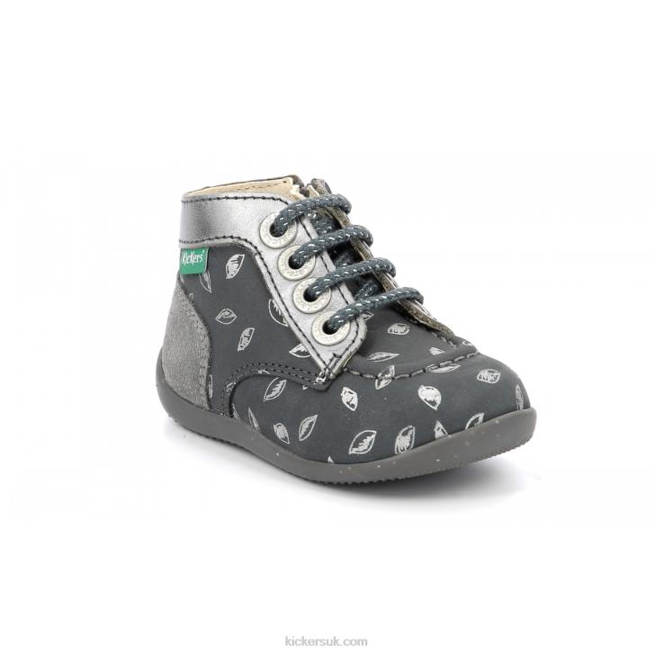 Bonzip-2 Dark Grey Printed Kickers ZDBR771 Kids