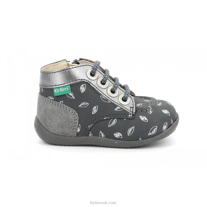Bonzip-2 Dark Grey Printed Kickers ZDBR771 Kids