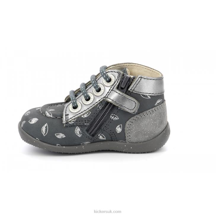 Bonzip-2 Dark Grey Printed Kickers ZDBR771 Kids