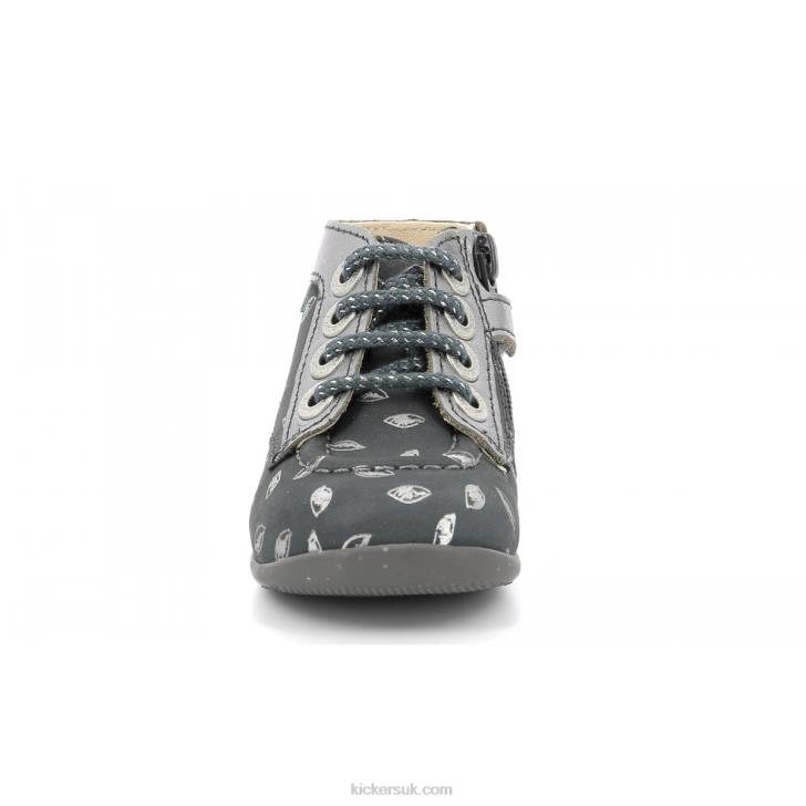 Bonzip-2 Dark Grey Printed Kickers ZDBR771 Kids