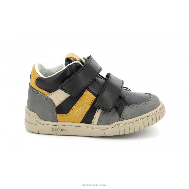 Wincky Vel Grey Yellow Black Kickers ZDBR1003 Kids